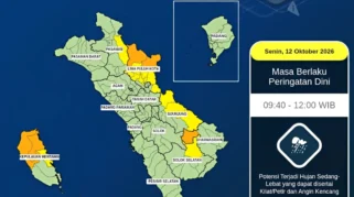 peringatan dini bmkg sumatera barat senin 12102026 menyebut potensi hujan sedang hingga lebat disertai petir dan angin kencang di sejumlah kecamatan hingga pukul 1200 wib rb0AI